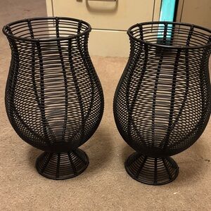 Elegant Black Metal Wire French Cottage Style Pedestal Urn Vase Candleholders